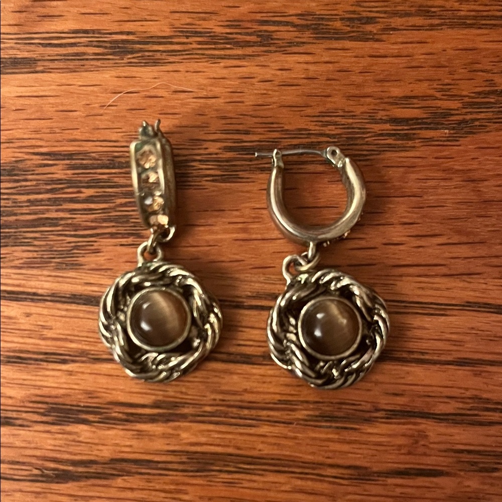 Vintage Silver Earrings with Cat's Eye Drops